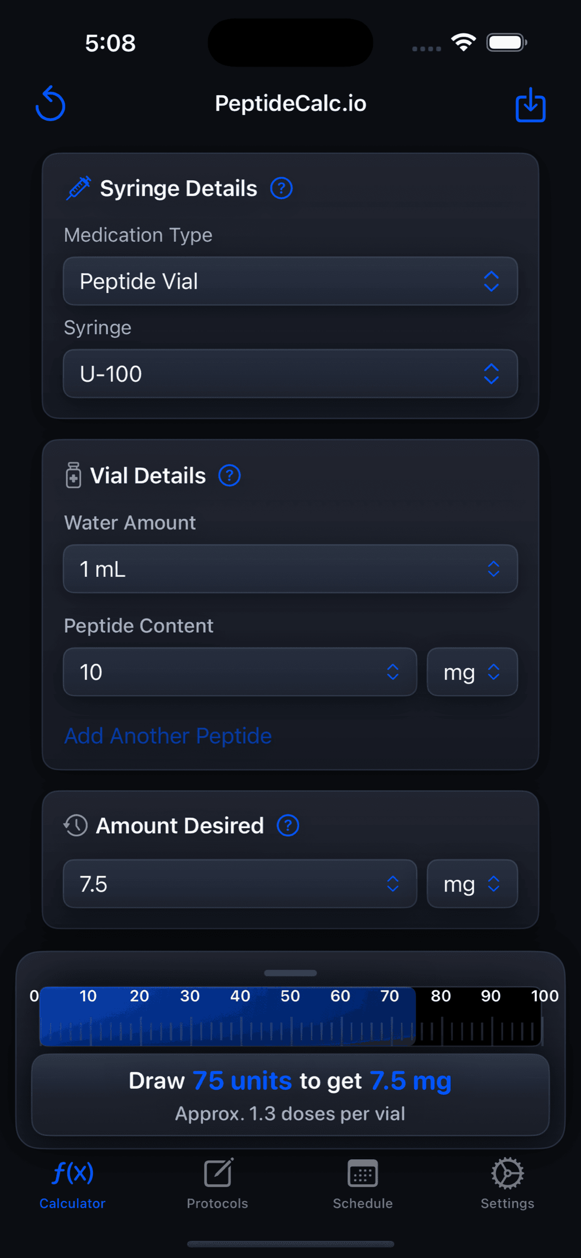 PeptideCalc.io calculator theme: Blue