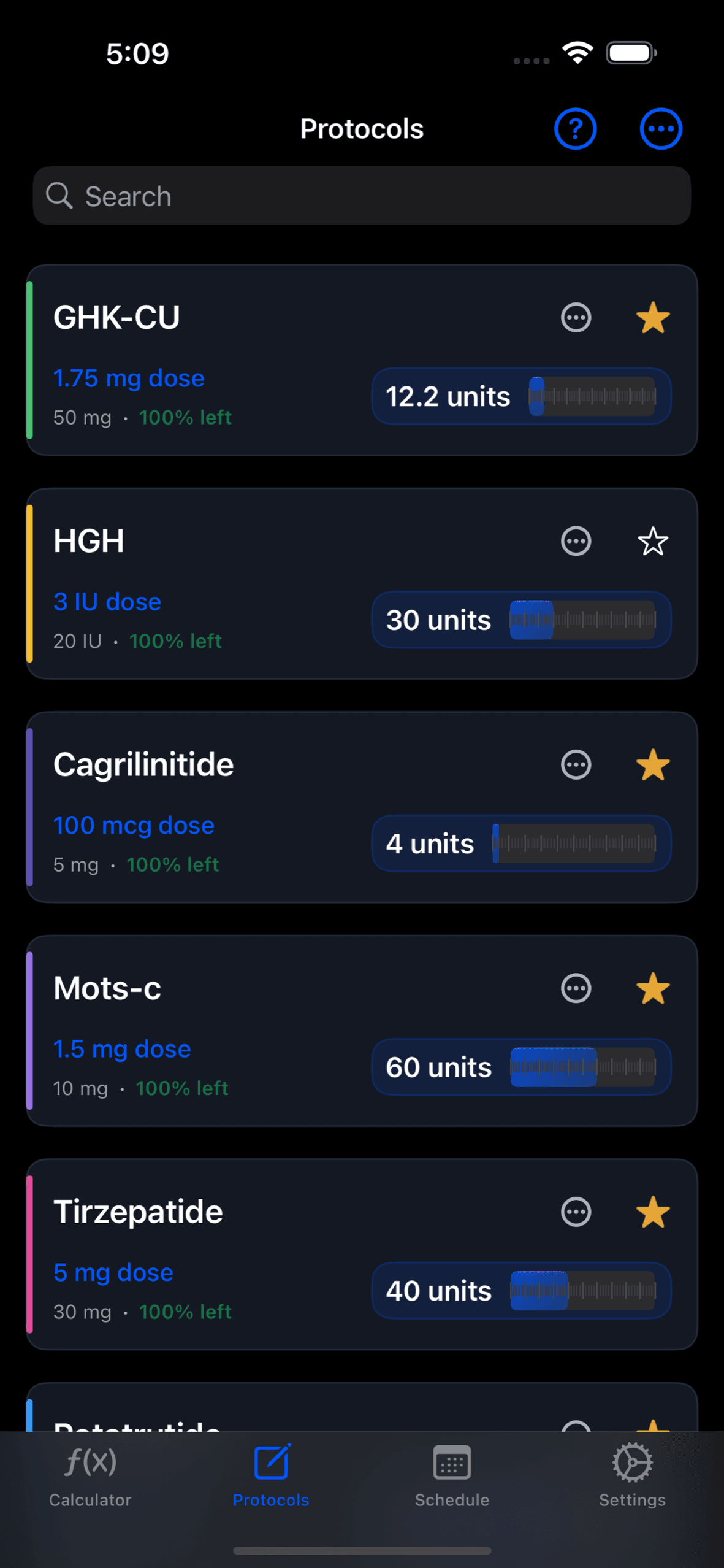 PeptideCalc Protocols screen